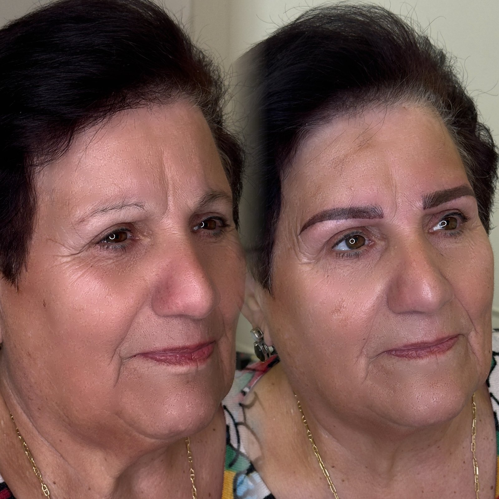 Antes y después de micropigmentación de cejas en mujer mayor en Valladolid